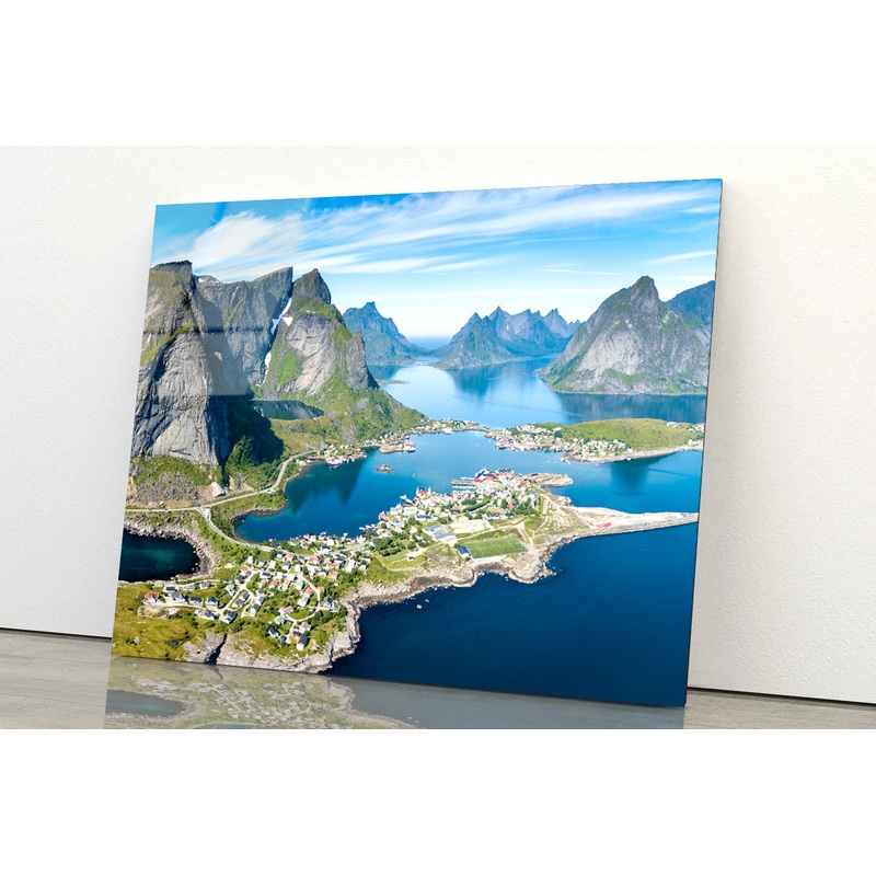 A Scenic View of Lofoten on the Water with Mountains Acrylic Glass Print Tempered Glass Wall Art 100% Made in Australia Ready to Hang