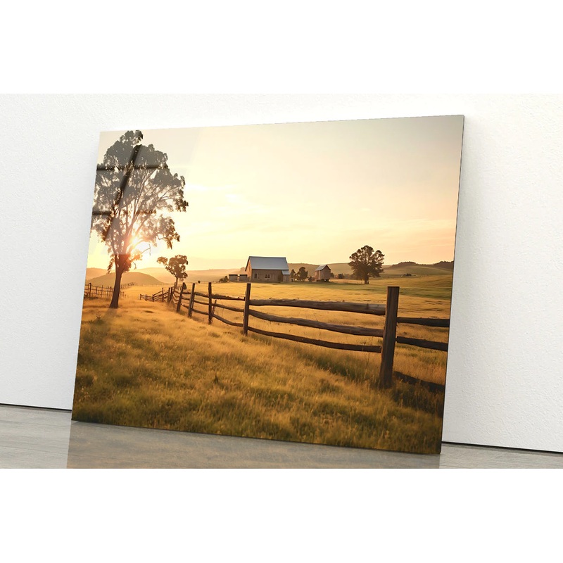 A Serene Farm Scene at Sunset Acrylic Glass Print Tempered Glass Wall Art 100% Made in Australia Ready to Hang