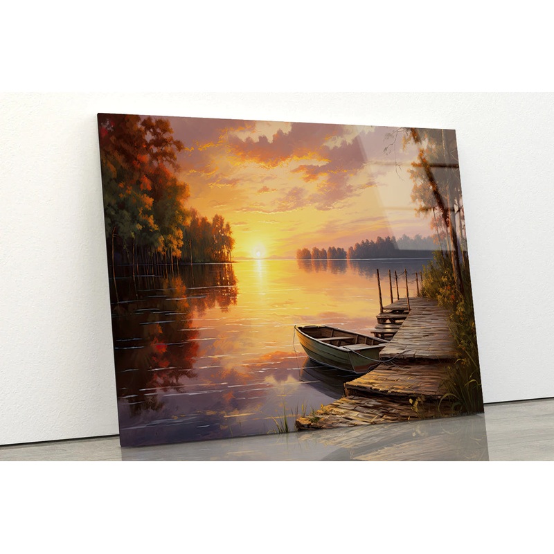 A Sunset over a Lake with Trees and Clouds Acrylic Glass Print Tempered Glass Wall Art 100% Made in Australia Ready to Hang