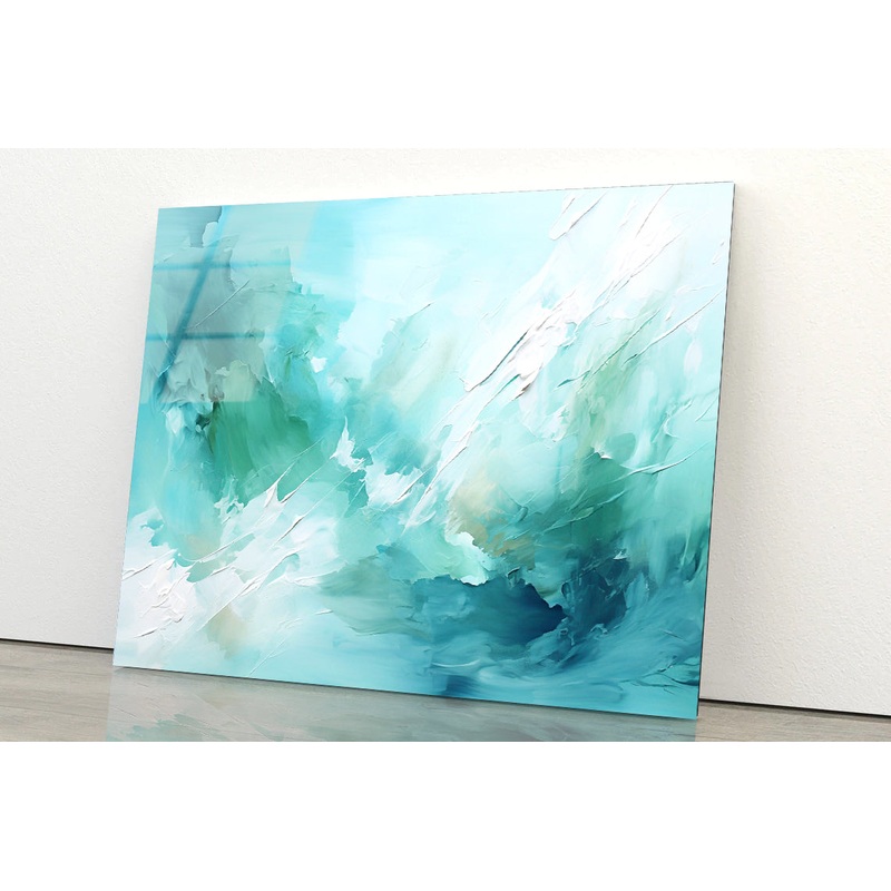 Abstract Oil Painting in Green, Mint & White Acrylic Glass Print Tempered Glass Wall Art 100% Made in Australia Ready to Hang