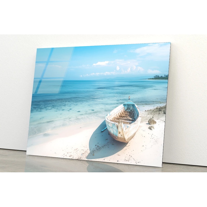 Beach with a Small Boat View Acrylic Glass Print Tempered Glass Wall Art 100% Made in Australia Ready to Hang