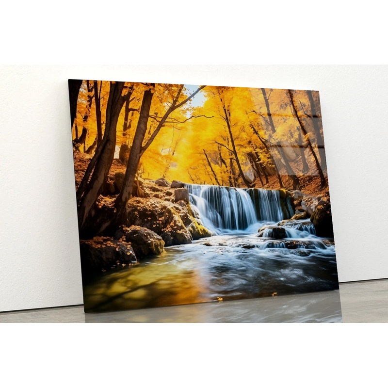 Beautiful Autumn Landscape with Yellow Trees and Water Acrylic Glass Print Tempered Glass Wall Art 100% Made in Australia Ready to Hang