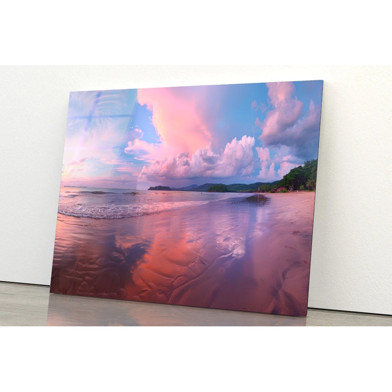 Beautiful Beach & Pink Sky Acrylic Glass Print Tempered Glass Wall Art 100% Made in Australia Ready to Hang