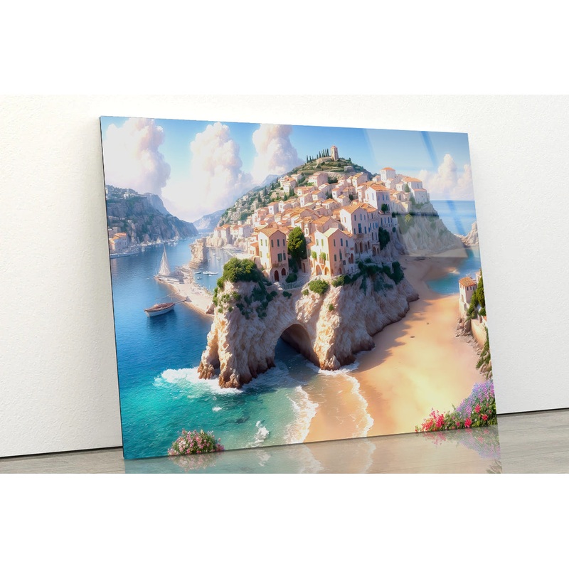 City Situated On a Cliff Overlooking Beach Acrylic Glass Print Tempered Glass Wall Art 100% Made in Australia Ready to Hang
