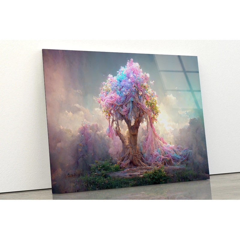 Fantasy Tree in Pink-Blue Colors Acrylic Glass Print Tempered Glass Wall Art 100% Made in Australia Ready to Hang