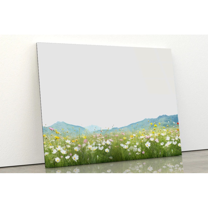 Flower Meadow Grassland with Mountains Acrylic Glass Print Tempered Glass Wall Art 100% Made in Australia Ready to Hang