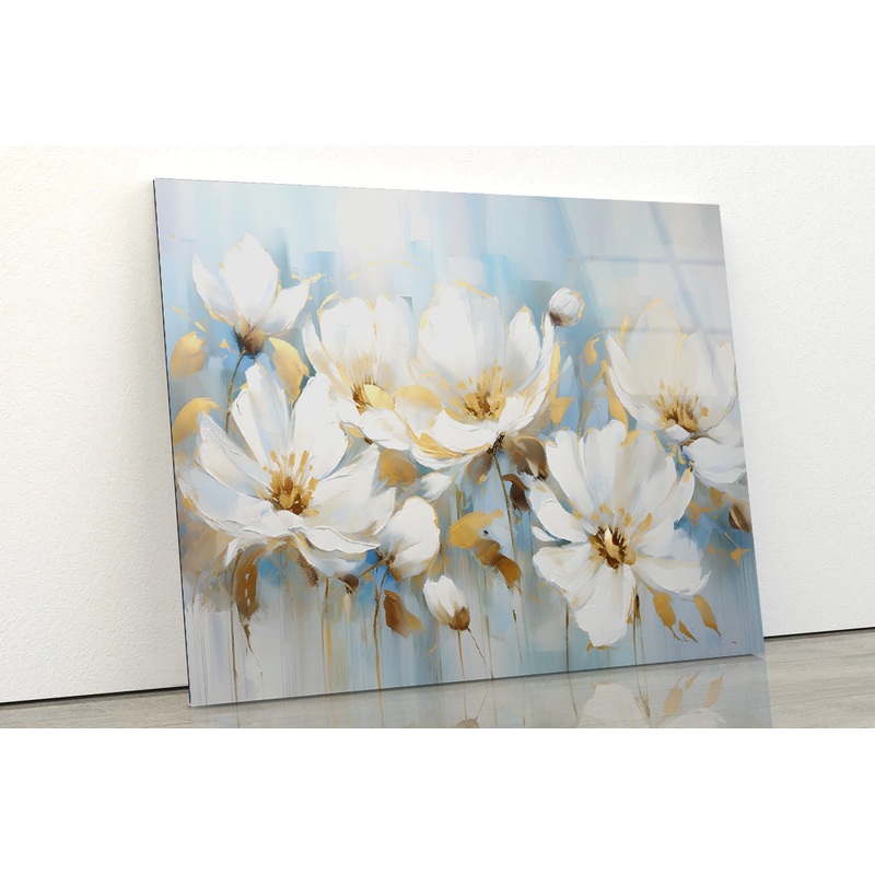 Flowers and Leaves Abstract Oil Painting Art Acrylic Glass Print Tempered Glass Wall Art 100% Made in Australia Ready to Hang