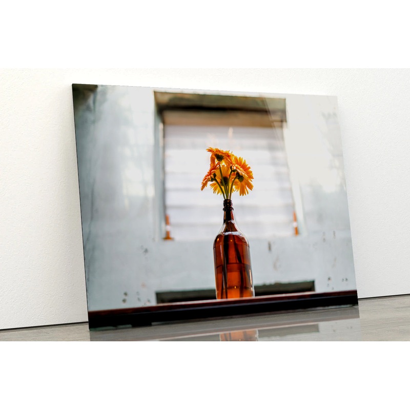 Gerbera Flower Blooming In Vase Bottle Acrylic Glass Print Tempered Glass Wall Art 100% Made in Australia Ready to Hang