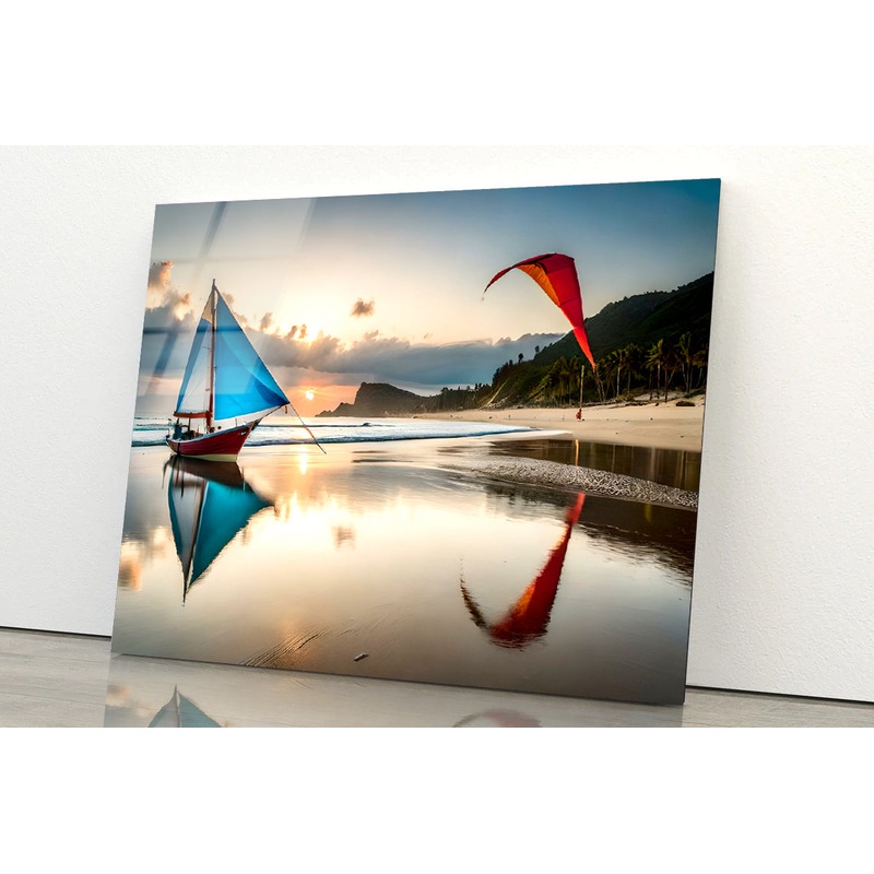Rainbow over Water with Kites Acrylic Glass Print Tempered Glass Wall Art 100% Made in Australia Ready to Hang