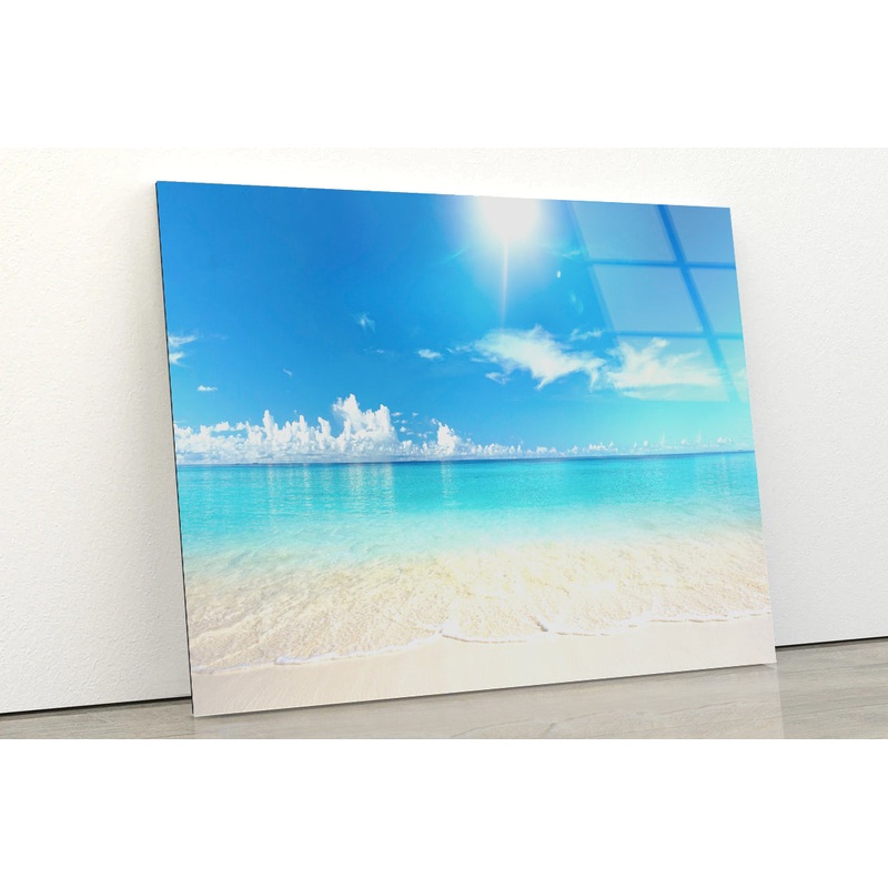 Sandy Beach with White Sand View Acrylic Glass Print Tempered Glass Wall Art 100% Made in Australia Ready to Hang