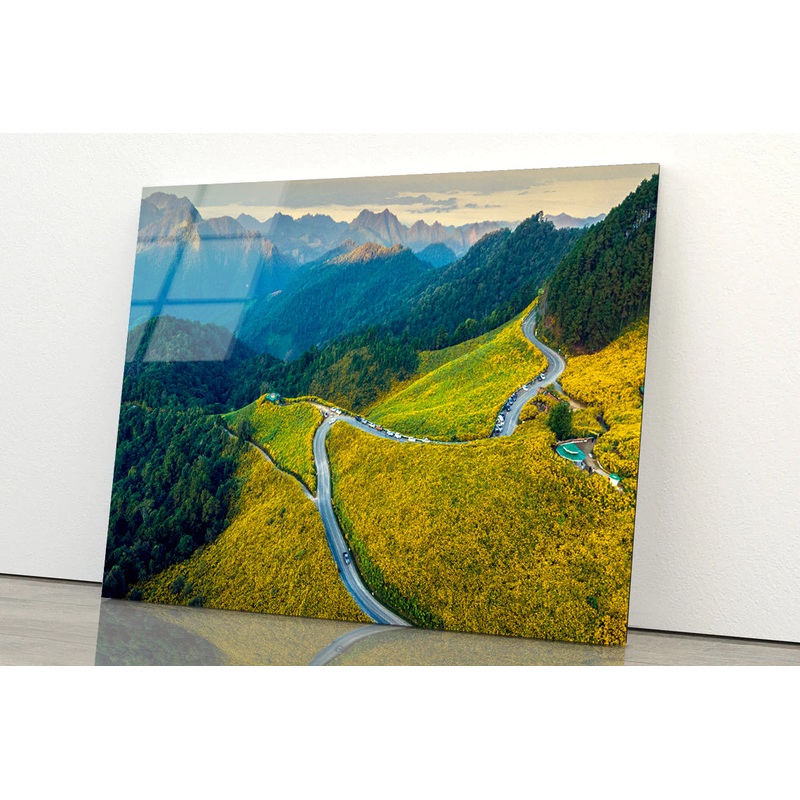 Scenic Mountain Road Winding Through Mountains Acrylic Glass Print Tempered Glass Wall Art 100% Made in Australia Ready to Hang