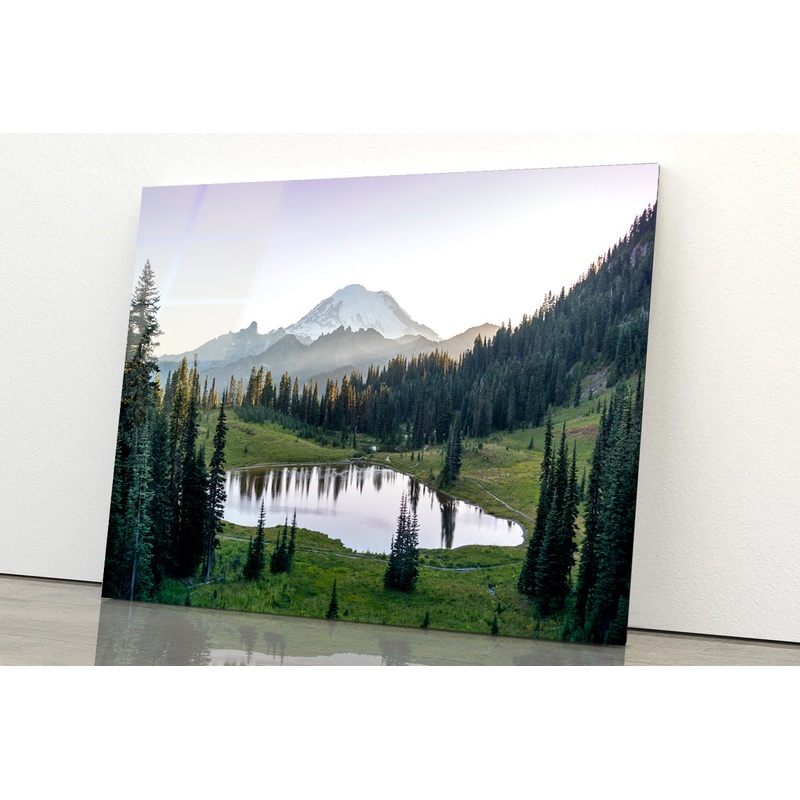 Scenic View of Lake Surrounded By Trees & Mountains Acrylic Glass Print Tempered Glass Wall Art 100% Made in Australia Ready to Hang