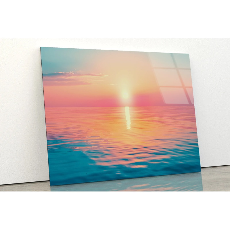 Stunning Sunset Over Calm Sea with Vibrant Colors Acrylic Glass Print Tempered Glass Wall Art 100% Made in Australia Ready to Hang