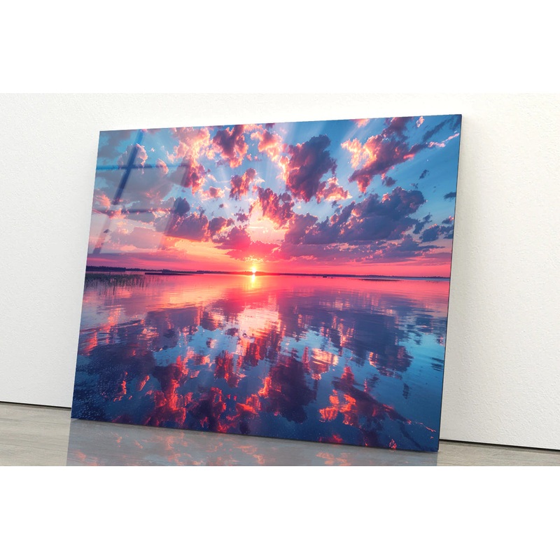 Stunning Sunset Reflecting On Lake Acrylic Glass Print Tempered Glass Wall Art 100% Made in Australia Ready to Hang