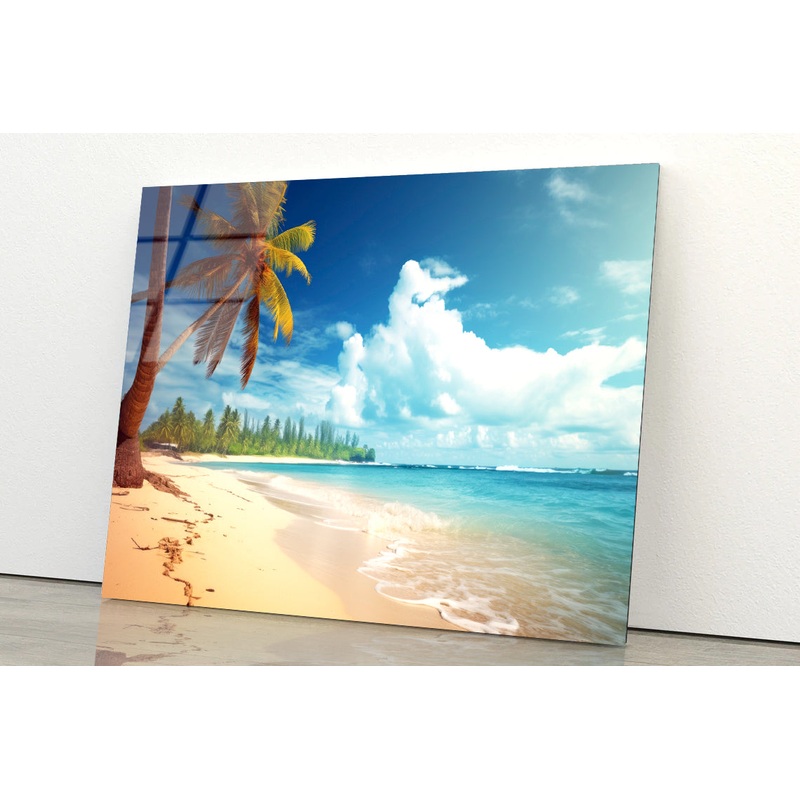 Summer Beach of the Sea with Palm Trees Acrylic Glass Print Tempered Glass Wall Art 100% Made in Australia Ready to Hang