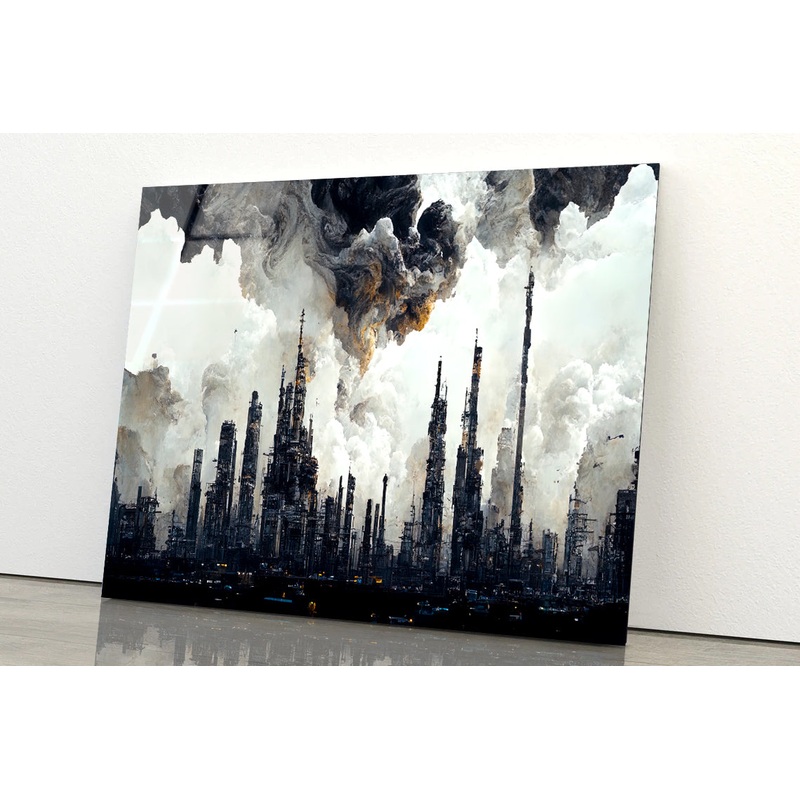 Tall Buildings and Smoke Visible View Acrylic Glass Print Tempered Glass Wall Art 100% Made in Australia Ready to Hang