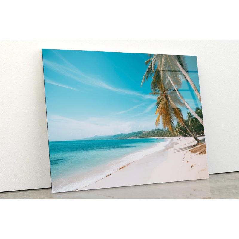 Tropical Beach Paradise with Palm Trees Acrylic Glass Print Tempered Glass Wall Art 100% Made in Australia Ready to Hang