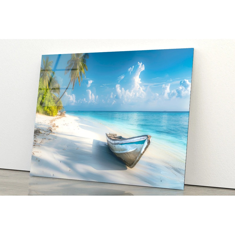 Tropical Beach with Old Wooden Boat Acrylic Glass Print Tempered Glass Wall Art 100% Made in Australia Ready to Hang