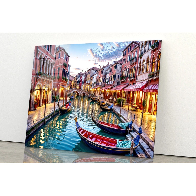Venice Canals with Buildings Oil Painting Acrylic Glass Print Tempered Glass Wall Art 100% Made in Australia Ready to Hang
