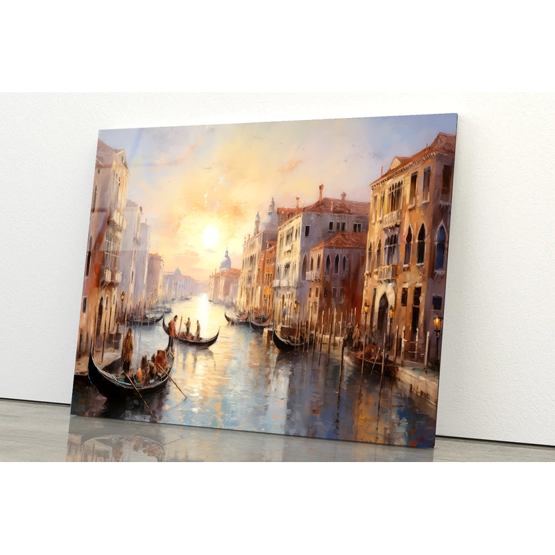 View of a Canal with Boats and Buildings Acrylic Glass Print Tempered Glass Wall Art 100% Made in Australia Ready to Hang
