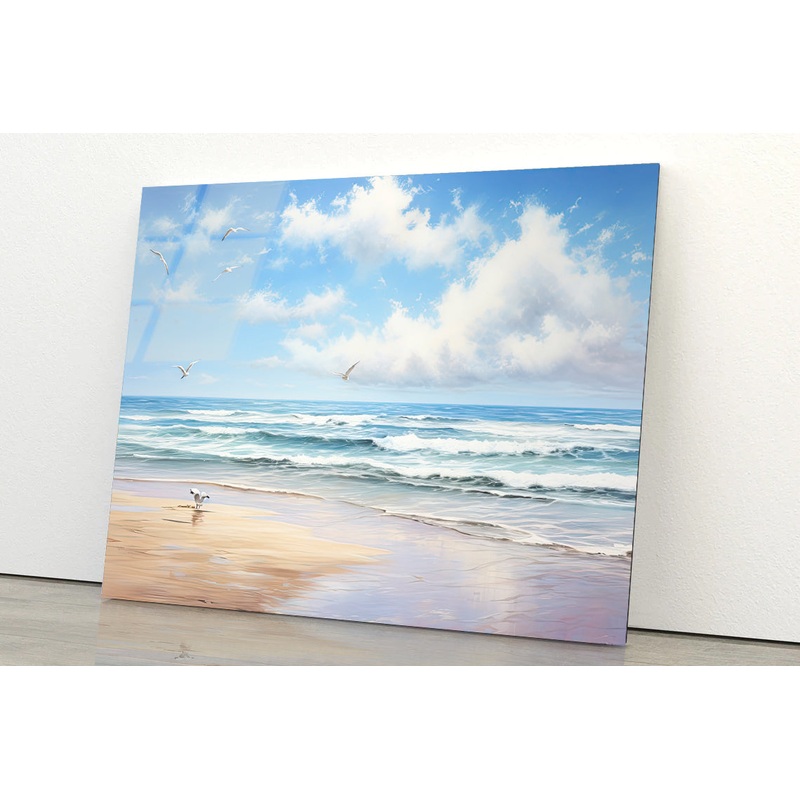 View of Birds Flying Over a Beach Acrylic Glass Print Tempered Glass Wall Art 100% Made in Australia Ready to Hang