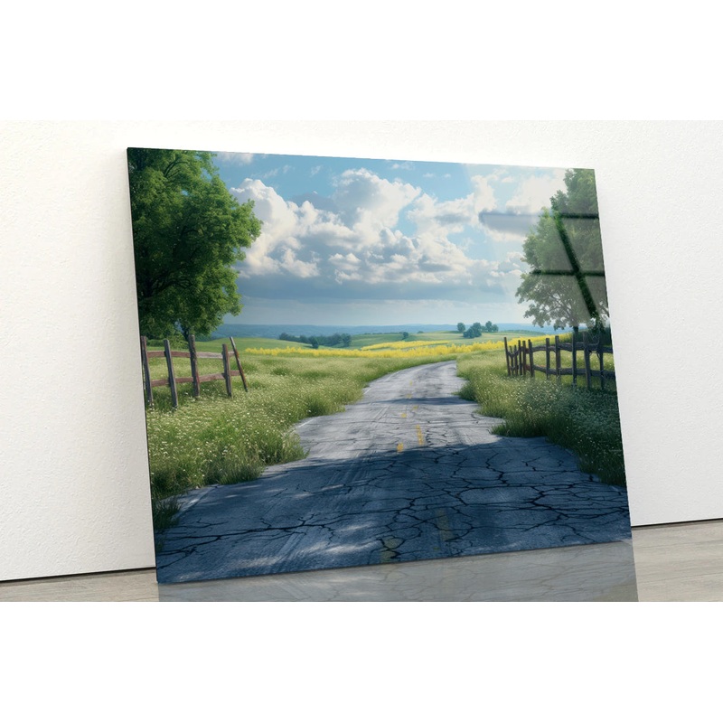 View of Empty Countryside Road Stage Acrylic Glass Print Tempered Glass Wall Art 100% Made in Australia Ready to Hang