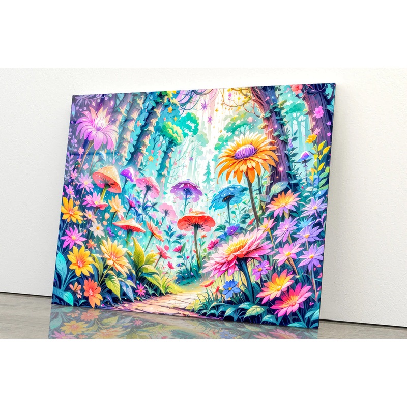 View of Vibrant Multicolored Flowers and Trees Acrylic Glass Print Tempered Glass Wall Art 100% Made in Australia Ready to Hang