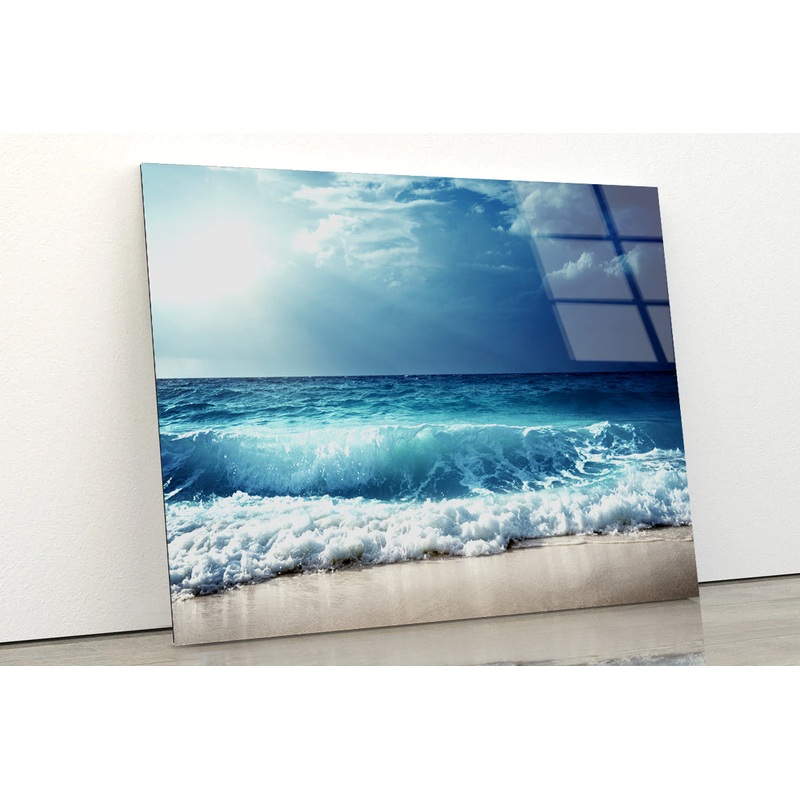 View of Waves at Seychelles Beach Acrylic Glass Print Tempered Glass Wall Art 100% Made in Australia Ready to Hang