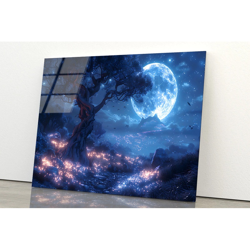 A Tree with Lights in the Background Acrylic Glass Print Tempered Glass Wall Art 100% Made in Australia Ready to Hang
