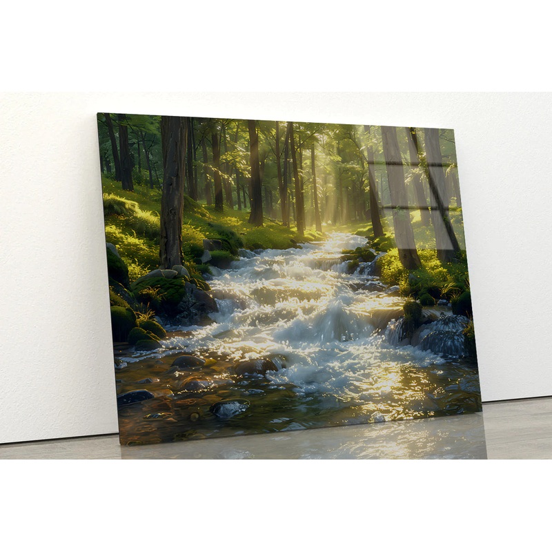 Autumn Forest, River Acrylic Glass Print Tempered Glass Wall Art 100% Made in Australia Ready to Hang
