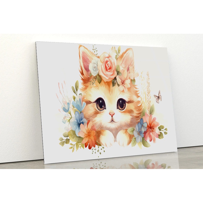 Baby Cat in Flower Blossom Garden Acrylic Glass Print Tempered Glass Wall Art 100% Made in Australia Ready to Hang