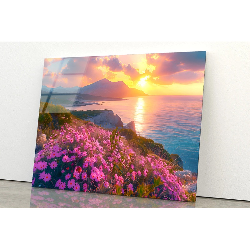 Beach, Flowers, Sky in Italy Acrylic Glass Print Tempered Glass Wall Art 100% Made in Australia Ready to Hang