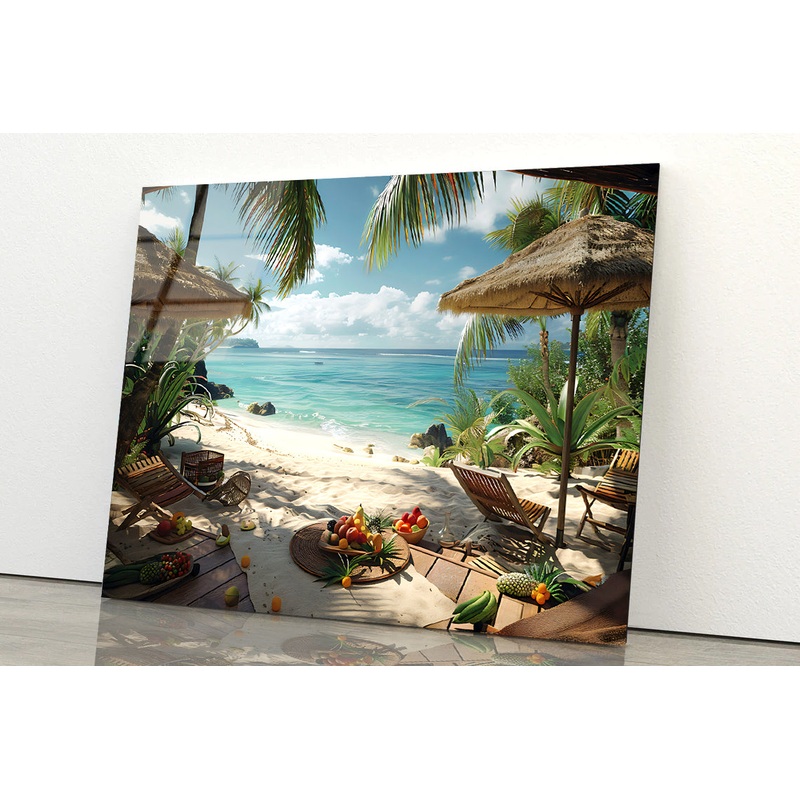 Beach with Palm Trees View Acrylic Glass Print Tempered Glass Wall Art 100% Made in Australia Ready to Hang