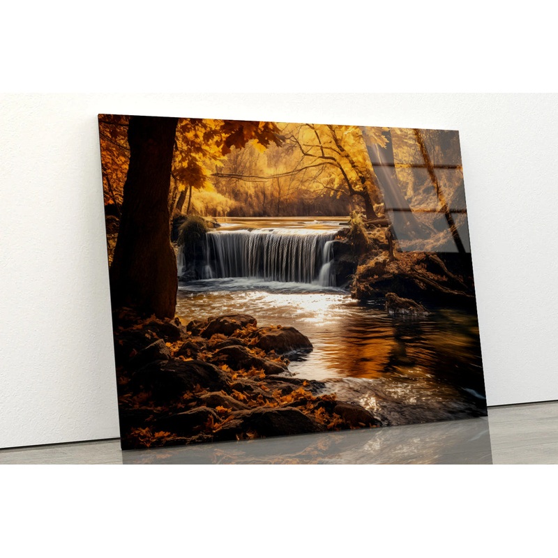 Beautiful autumn with Yellow Trees and Water Acrylic Glass Print Tempered Glass Wall Art 100% Made in Australia Ready to Hang