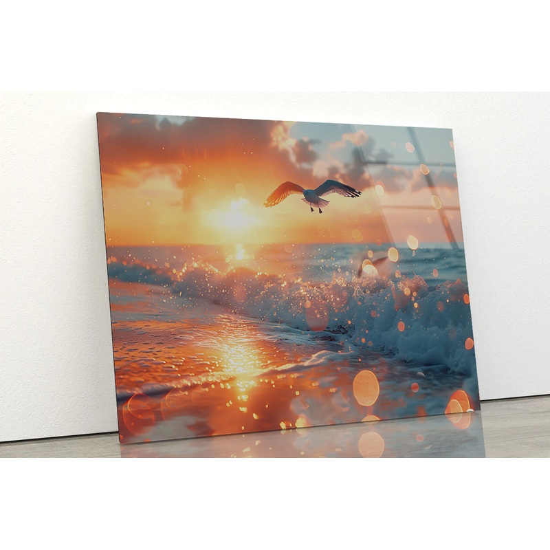 Bird Flying Over a Beach Acrylic Glass Print Tempered Glass Wall Art 100% Made in Australia Ready to Hang
