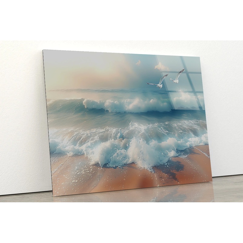 Birds Flying Over a Beach Acrylic Glass Print Tempered Glass Wall Art 100% Made in Australia Ready to Hang