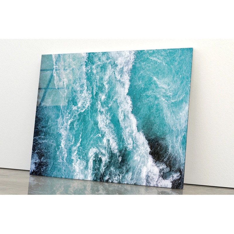 Close-Up of a Wave in the Ocean Acrylic Glass Print Tempered Glass Wall Art 100% Made in Australia Ready to Hang