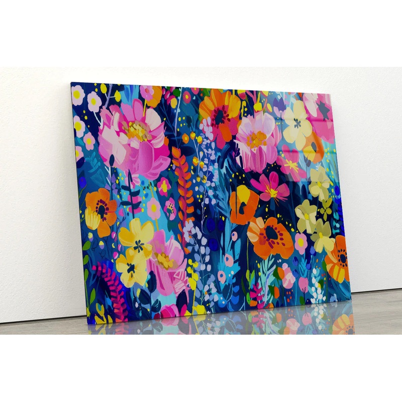 Colorful and Abstract Design with a Flower Acrylic Glass Print Tempered Glass Wall Art 100% Made in Australia Ready to Hang