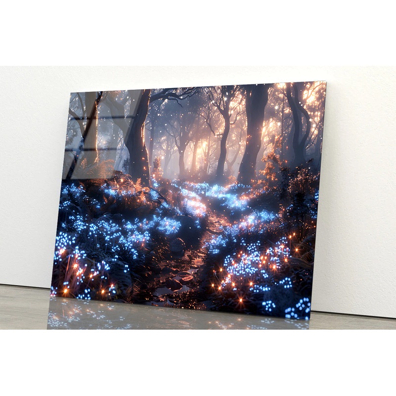 Forest with Red Leaves and Trees by Lights Acrylic Glass Print Tempered Glass Wall Art 100% Made in Australia Ready to Hang