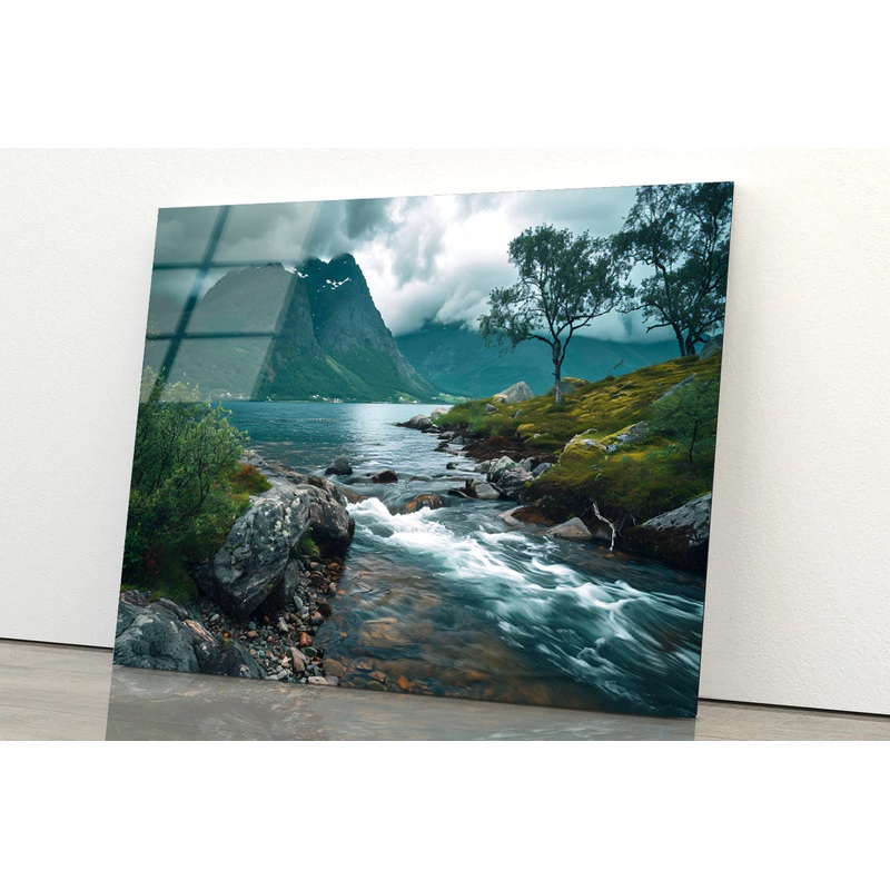 River Flowing Through a Valley with Trees & Mountains Acrylic Glass Print Tempered Glass Wall Art 100% Made in Australia Ready to Hang