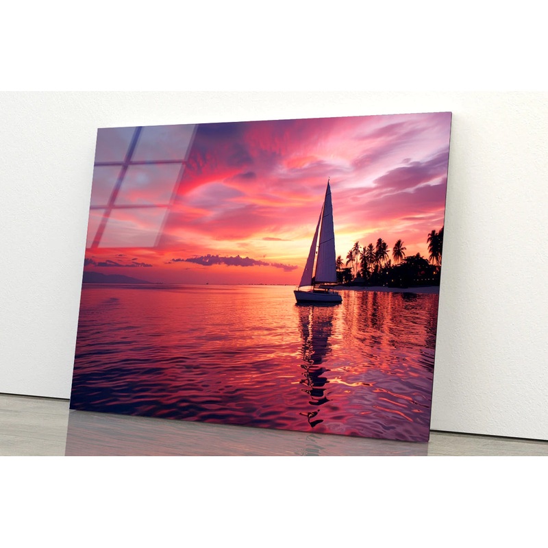 Sailboat on the Water & Sunrise Acrylic Glass Print Tempered Glass Wall Art 100% Made in Australia Ready to Hang