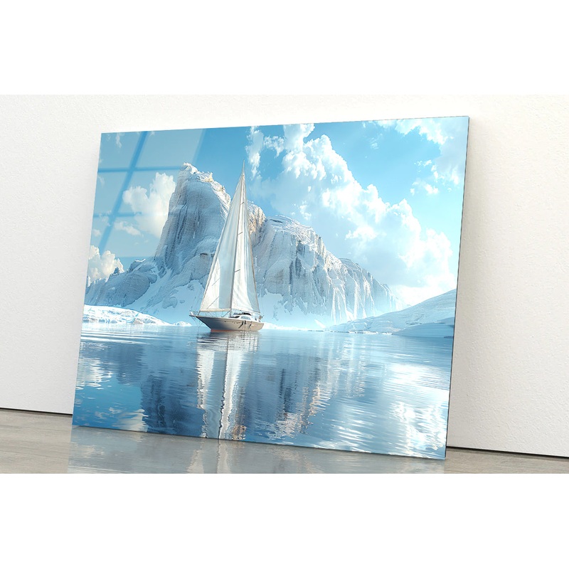 Sailing Boat on the Sea with Mountains View Acrylic Glass Print Tempered Glass Wall Art 100% Made in Australia Ready to Hang