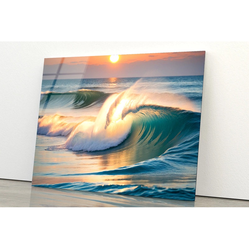 Sea Wave Close Up At Sunset Time Acrylic Glass Print Tempered Glass Wall Art 100% Made in Australia Ready to Hang