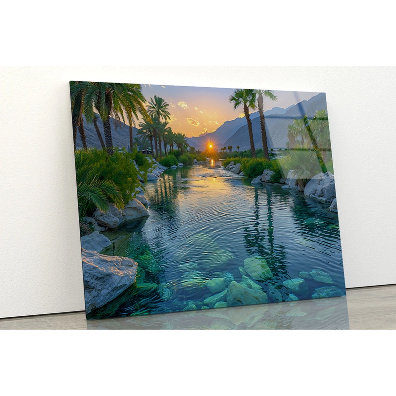 Serene Body of Water Surrounded By Rocks and Trees Acrylic Glass Print Tempered Glass Wall Art 100% Made in Australia Ready to Hang