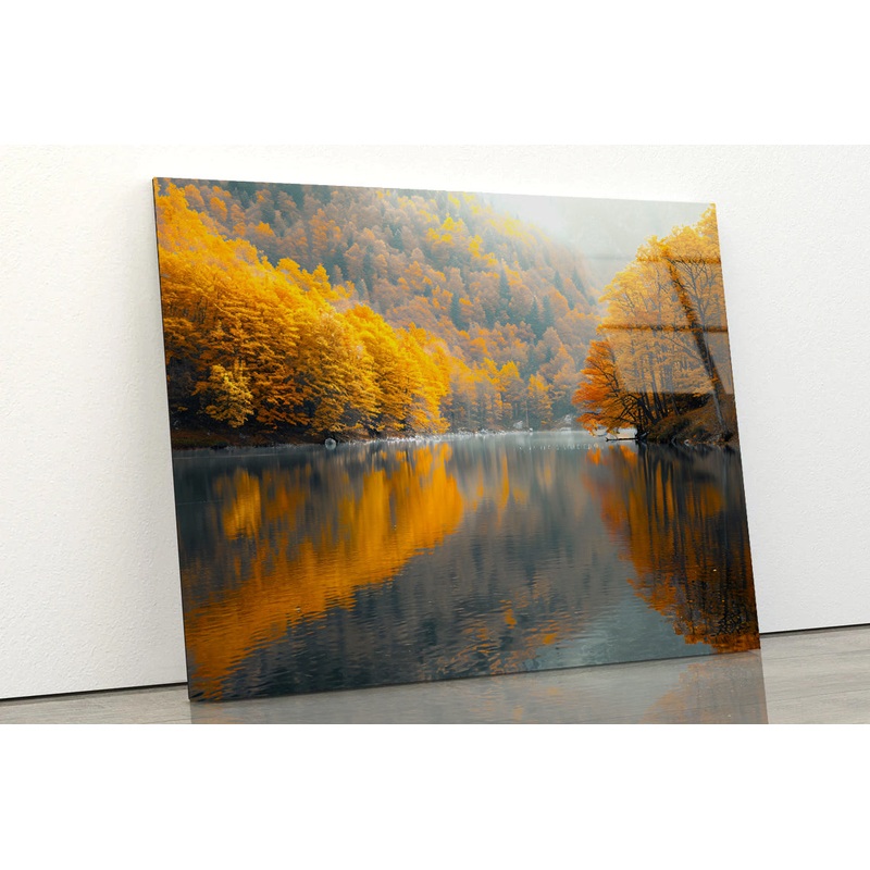 Serene Body of Water Surrounded by Trees in autumn Acrylic Glass Print Tempered Glass Wall Art 100% Made in Australia Ready to Hang