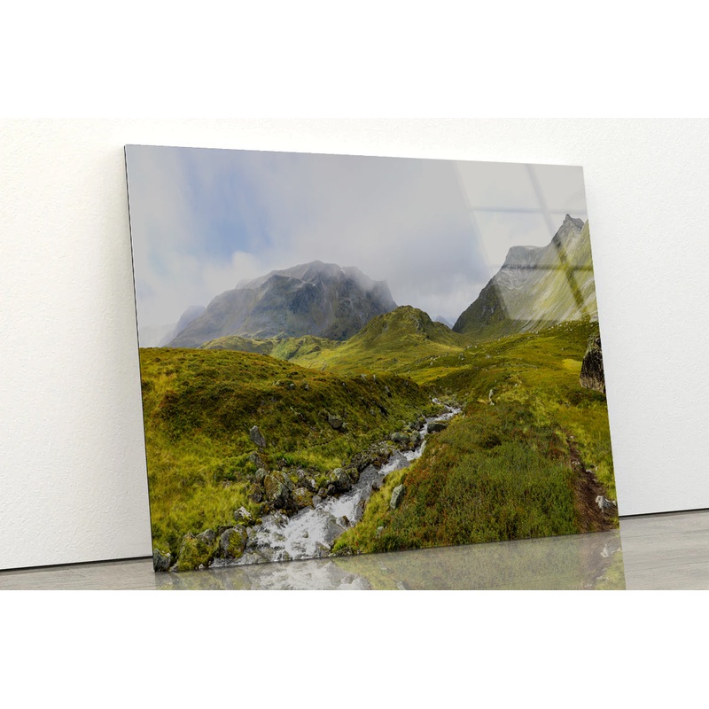Stream Flowing Green Mountain Acrylic Glass Print Tempered Glass Wall Art 100% Made in Australia Ready to Hang