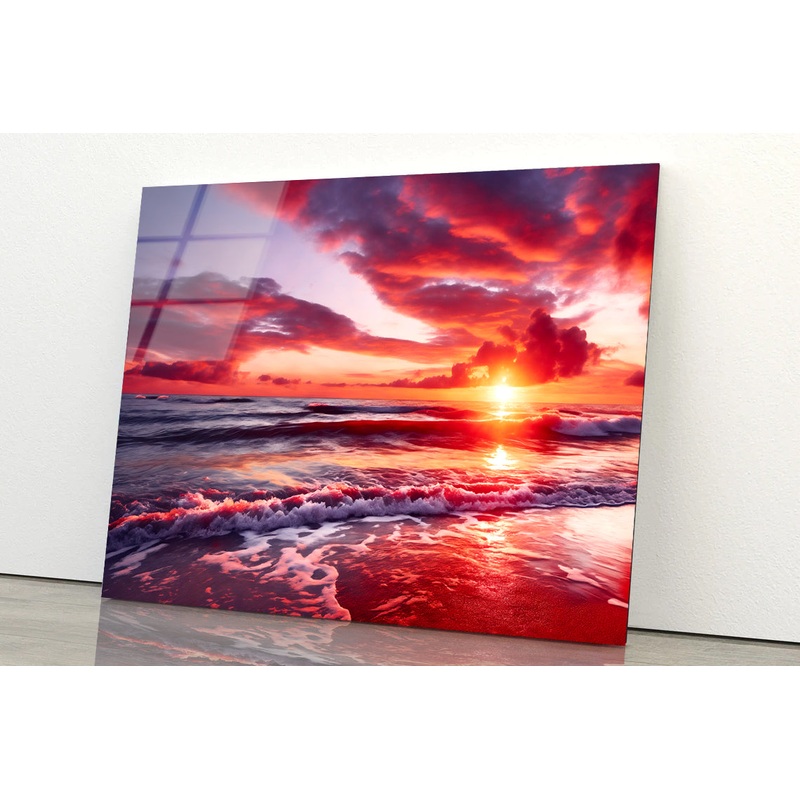 Sunset over a Beach with Sky Acrylic Glass Print Tempered Glass Wall Art 100% Made in Australia Ready to Hang