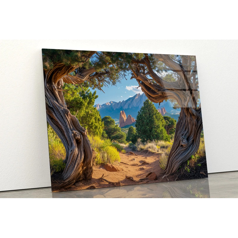 Trees with Mountains Acrylic Glass Print Tempered Glass Wall Art 100% Made in Australia Ready to Hang