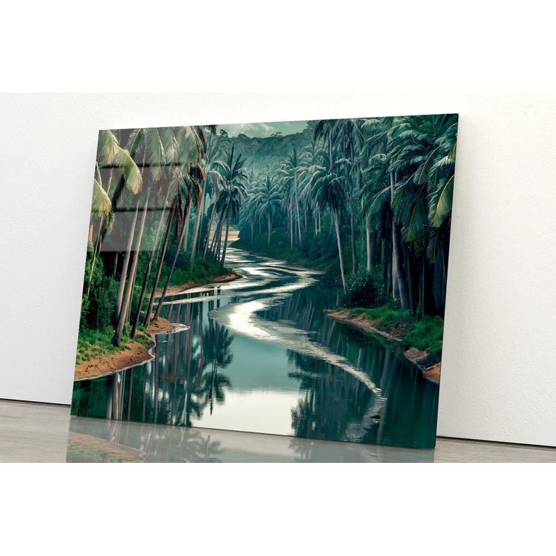 Tropical Forest with Trees, Lake Acrylic Glass Print Tempered Glass Wall Art 100% Made in Australia Ready to Hang