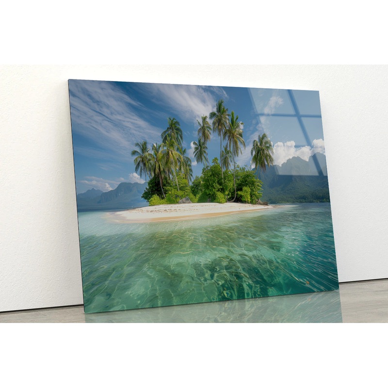 Tropical Island Paradise with Palm Trees Acrylic Glass Print Tempered Glass Wall Art 100% Made in Australia Ready to Hang